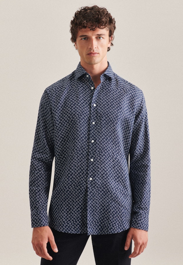 Regular Chemise en lin Imprimé in Bleu Foncé |  Seidensticker Onlineshop