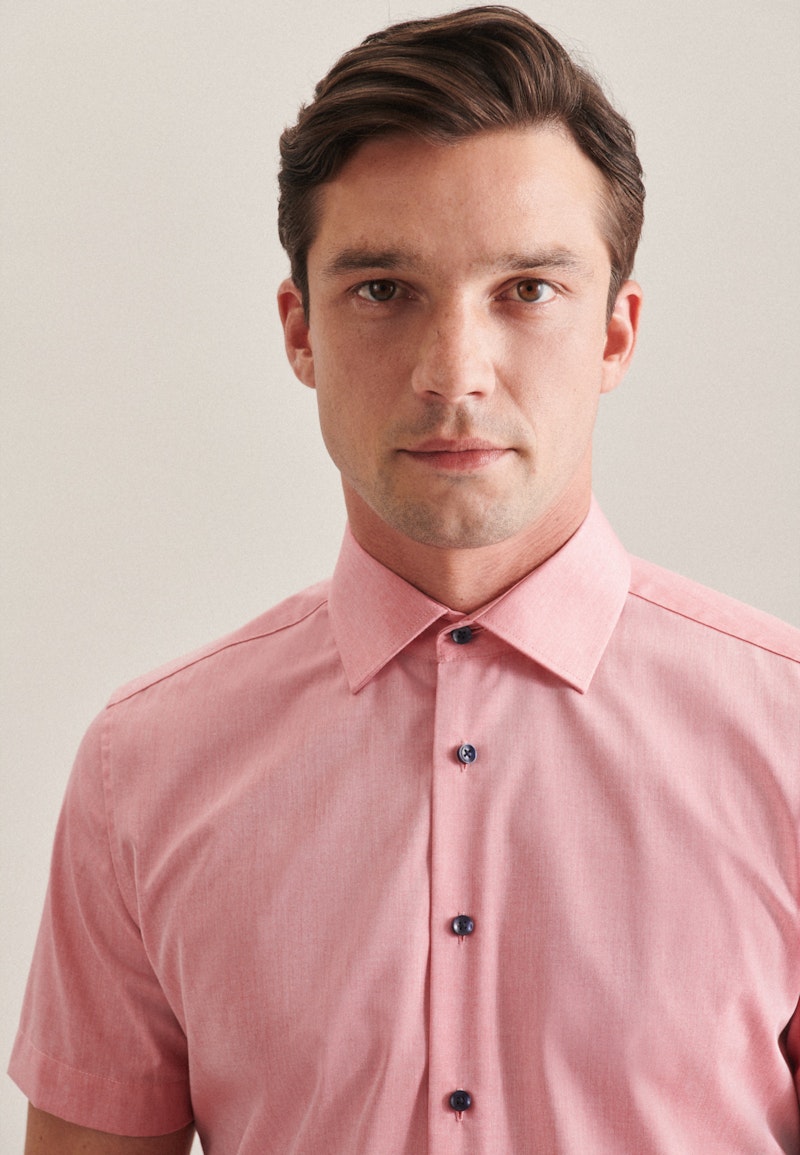 Non-iron Chambray Short sleeve Business Shirt in Slim with Kent-Collar