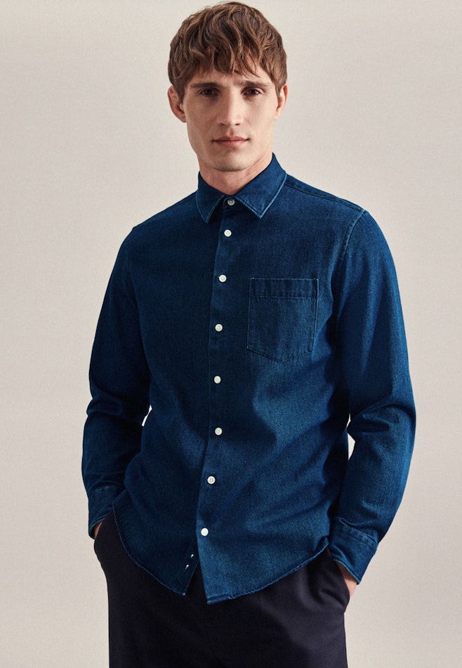 Casual Shirt in Regular with Kentkraag in Donkerblauw | Seidensticker online winkel