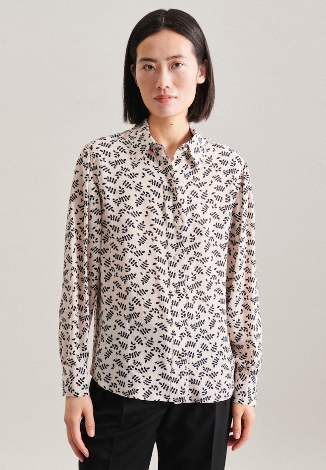 Lange mouwen Krepp Blouse Met Opstaande Kraag in Ecru | Seidensticker online winkel