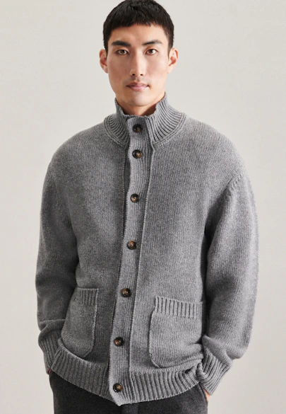 Gerader Schnitt (Normal-Fit) Strick-Jacke Uni in Grau |  Seidensticker Onlineshop