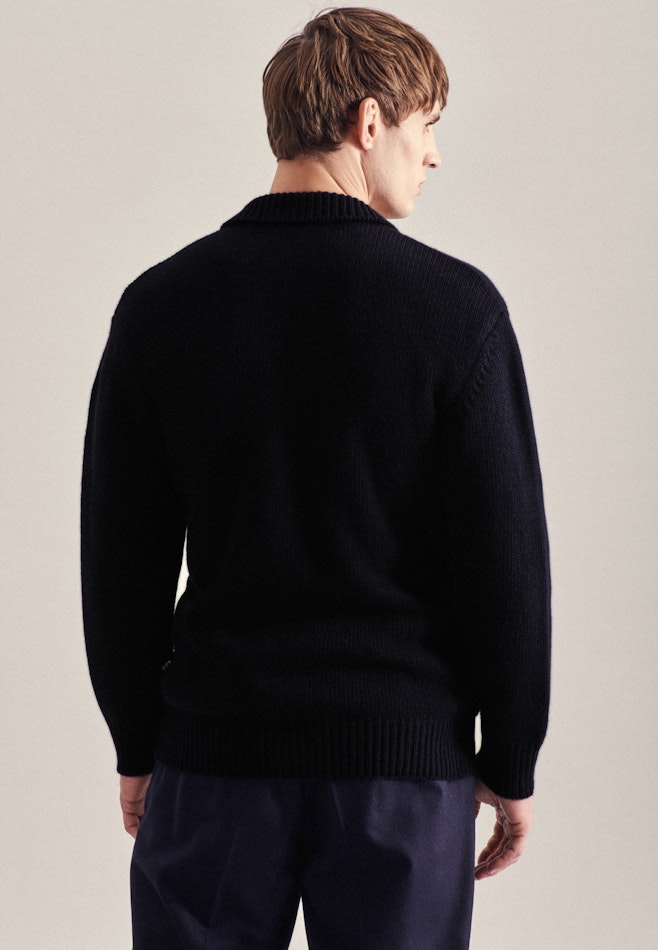 Stand-Up Collar Knit Jacket in Dark Blue | Seidensticker online shop