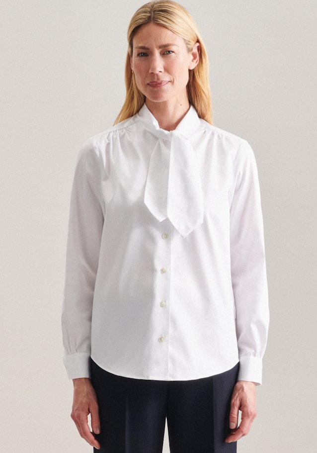 Long sleeve Satin Tie-Neck Blouse in White | Seidensticker Onlineshop