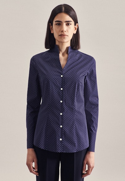 Kelchkragenbluse mit Stretchanteil slim fit in Dark Blue |  Seidensticker Onlineshop