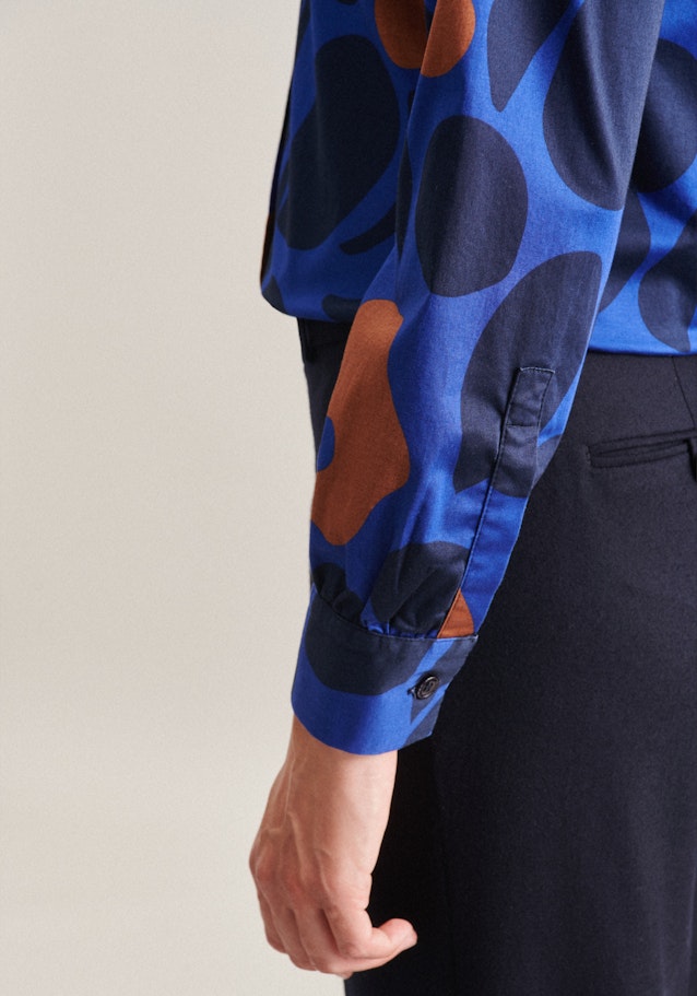 Lange mouwen Satin Shirtblouse in Middelmatig Blauw |  Seidensticker Onlineshop