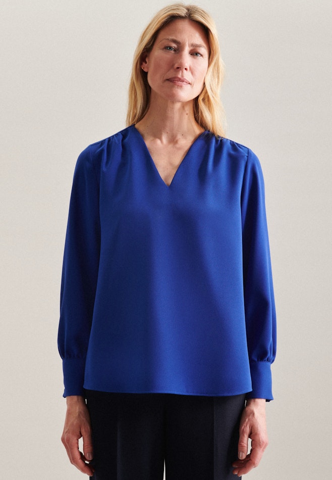 Blouse à col montant En crêpe dans Bleu Moyen | Boutique en ligne Seidensticker