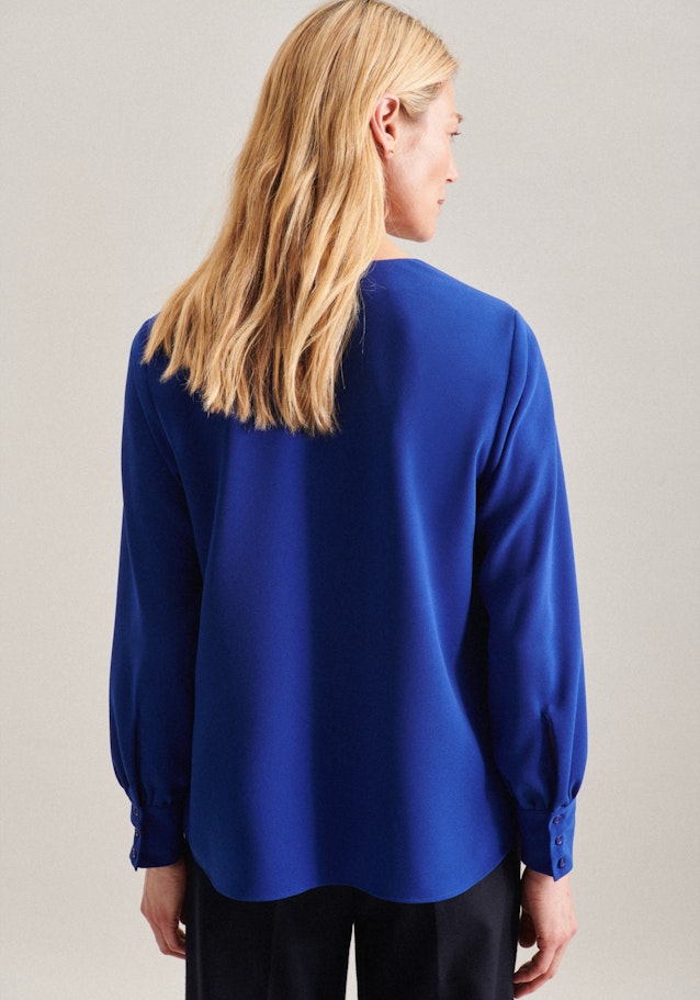 Long sleeve Crepe Stand-Up Blouse in Medium Blue | Seidensticker Onlineshop