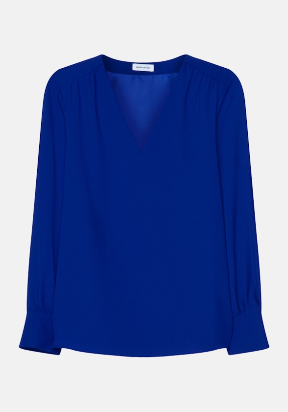 Long sleeve Crepe Stand-Up Blouse in Medium Blue |  Seidensticker Onlineshop