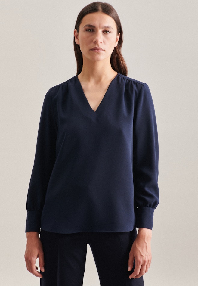 Long sleeve Crepe Stand-Up Blouse in Dark Blue | Seidensticker online shop