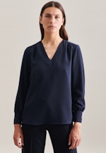 Lange mouwen Krepp Blouse Met Opstaande Kraag in Donkerblauw |  Seidensticker Onlineshop