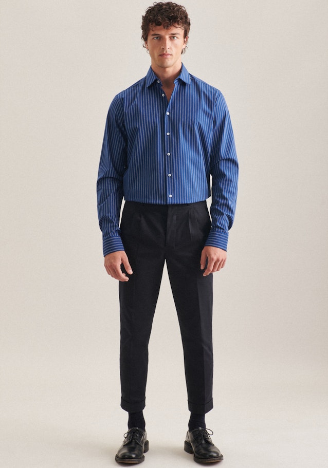 Popeline Business overhemd in Regular with Kentkraag and extra long sleeve in Middelmatig Blauw |  Seidensticker Onlineshop