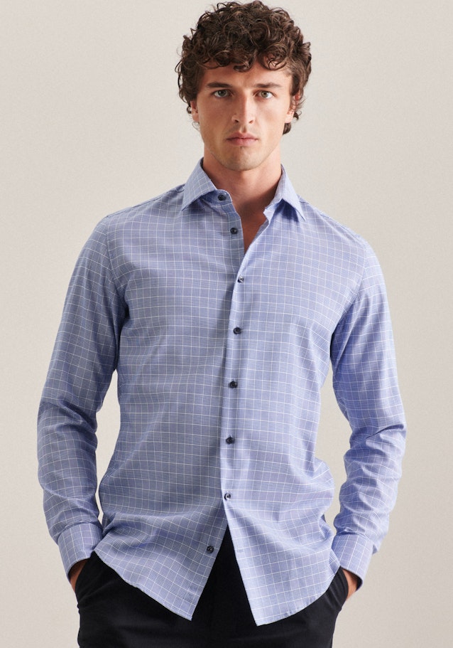 Easy-iron Glencheck Business Shirt in Slim with Kent-Collar in Medium Blue |  Seidensticker Onlineshop