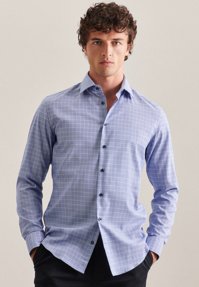 Easy-iron Glencheck Business Shirt in Slim with Kent-Collar