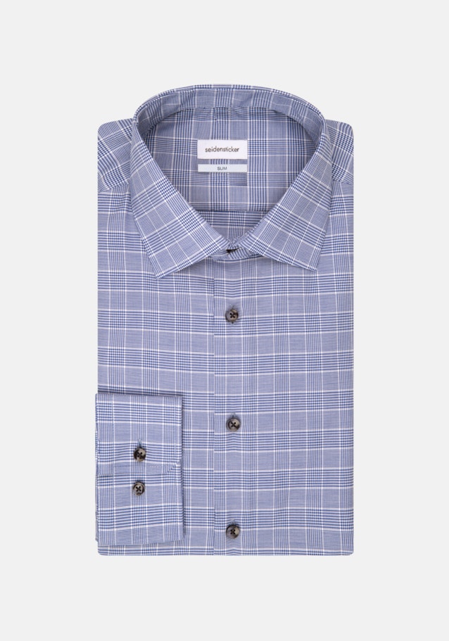 Bügelleichtes Glencheck Business Hemd in Slim mit Kentkragen in Mittelblau |  Seidensticker Onlineshop