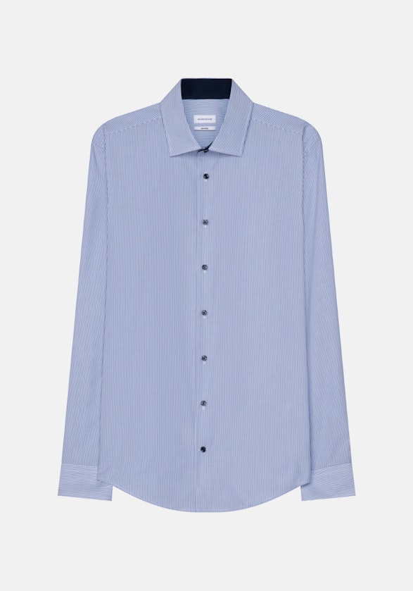 Non-iron Poplin Business Shirt in Shaped with Kent-Collar and extra long sleeve in Medium Blue |  Seidensticker Onlineshop