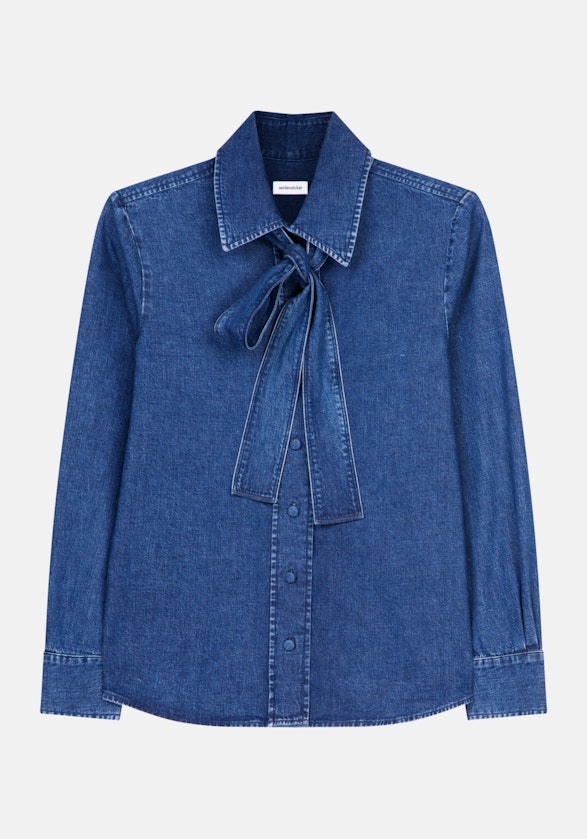 Long sleeve Denim Tie-Neck Blouse in Dark Blue |  Seidensticker Onlineshop