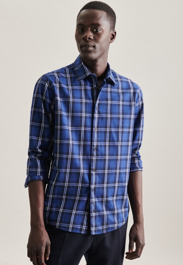 Regular Chemise décontractée carreaux in Bleu Foncé |  Seidensticker Onlineshop