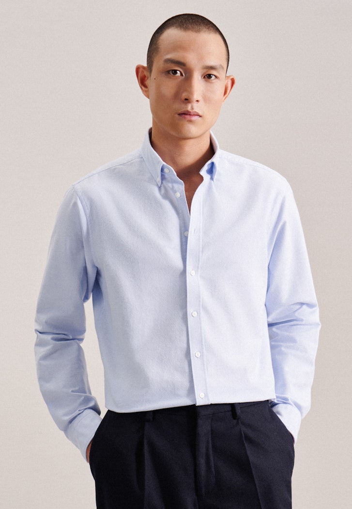 Herren Oxford Business Hemd | Regular in Button-Down-Kragen hellblau Seidensticker mit