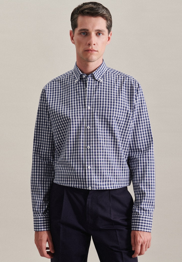 Herren Bügelfreies Popeline Business Hemd in Regular mit Button-Down-Kragen  dunkelblau | Seidensticker