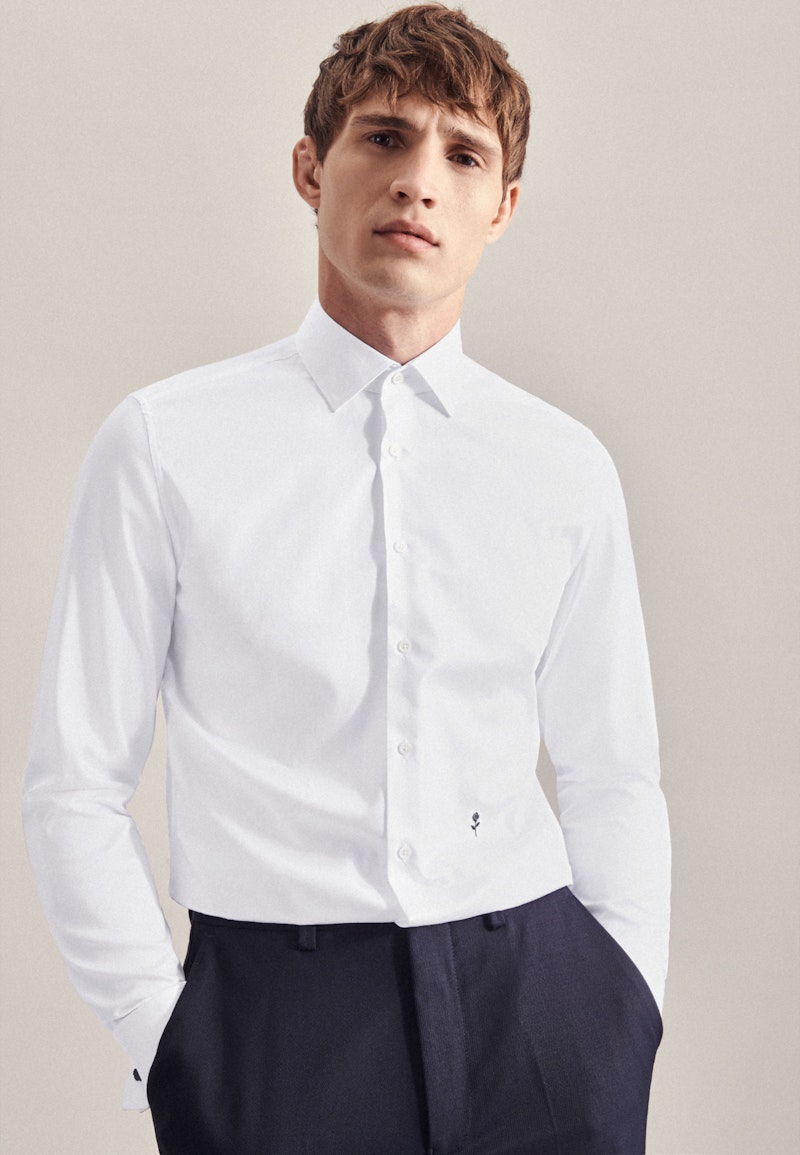 Easy-iron Satin Business Shirt in Slim with Kent-Collar