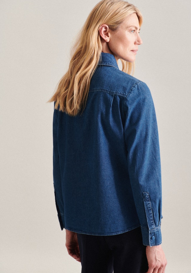 Long sleeve Denim Shirt Blouse in Dark Blue |  Seidensticker Onlineshop