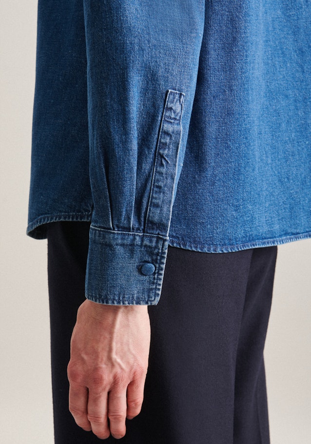 Long sleeve Denim Shirt Blouse in Dark Blue |  Seidensticker Onlineshop