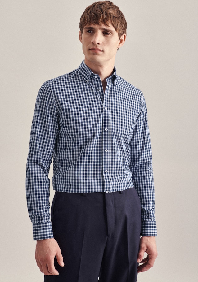 Non-iron Poplin Business Shirt in X-Slim with Button-Down-Collar in Dark Blue | Seidensticker Onlineshop