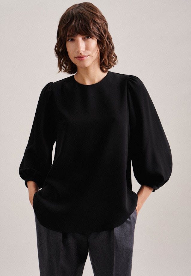 7/8-sleeve Crepe Shirt Blouse in Black |  Seidensticker Onlineshop