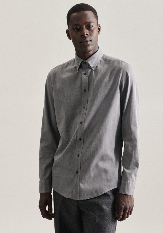Twill Business Hemd in Slim mit Button-Down-Kragen in Grau |  Seidensticker Onlineshop