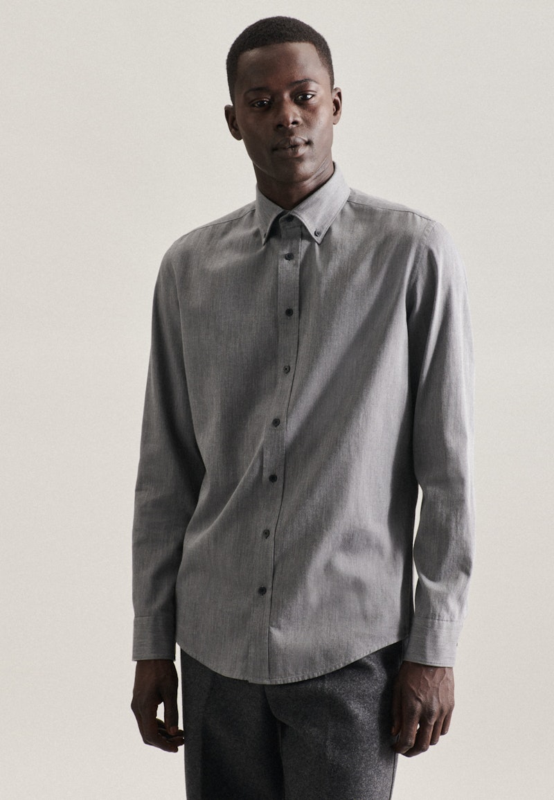 Twill Business Hemd in Slim mit Button-Down-Kragen