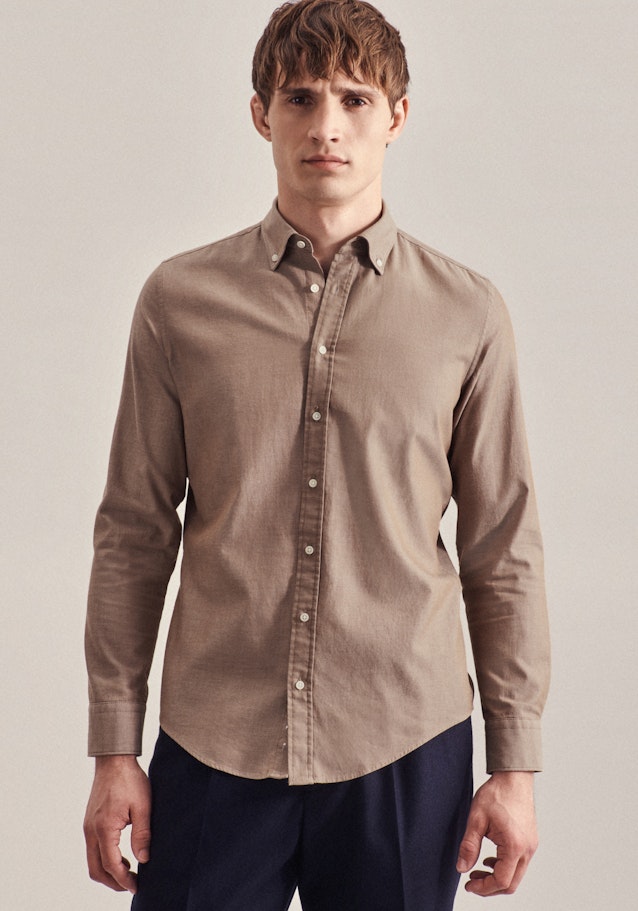 Twill Business Hemd in Slim mit Button-Down-Kragen in Braun | Seidensticker Onlineshop