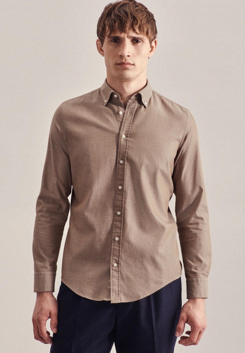 Twill Business Hemd in Slim mit Button-Down-Kragen