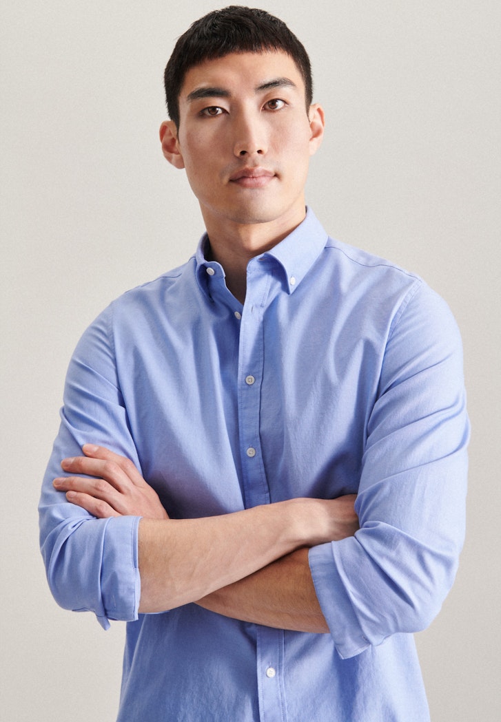 Herren Twill Business Hemd in Slim mit Button-Down-Kragen hellblau |  Seidensticker