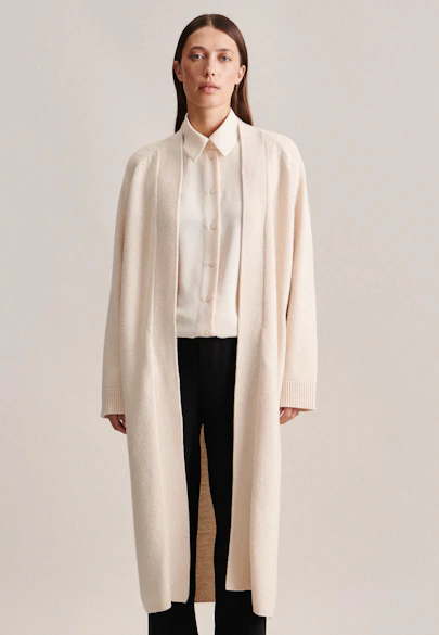 Shawl collar Knitted jacket Uni in Ecru |  Seidensticker Onlineshop