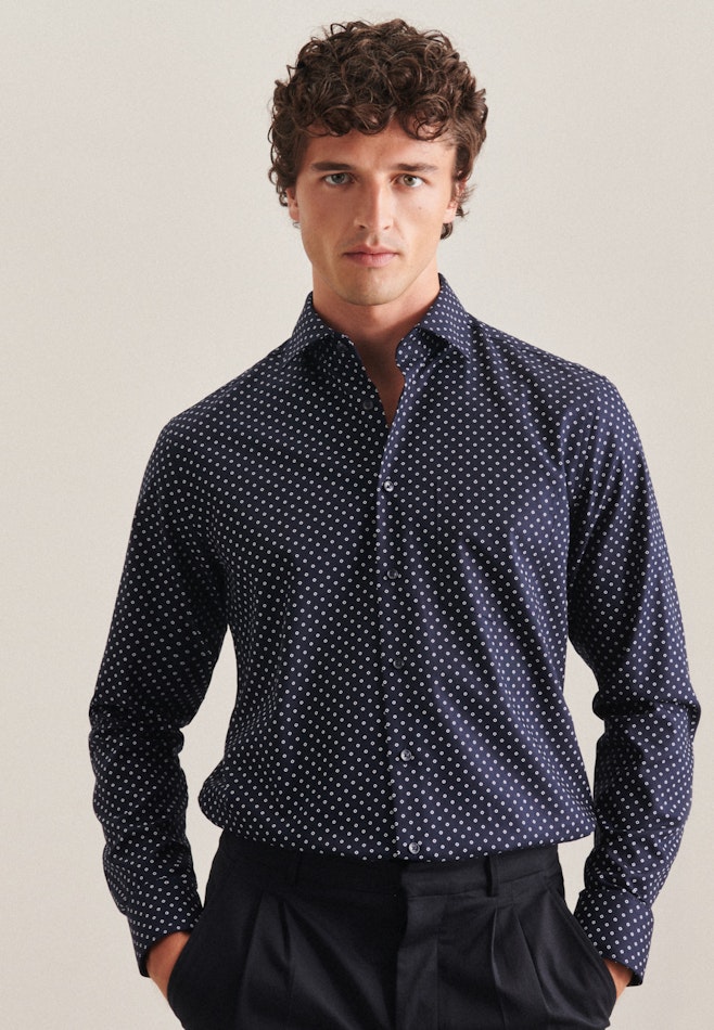 Regular Business Shirt Print in Dark Blue | Seidensticker online shop