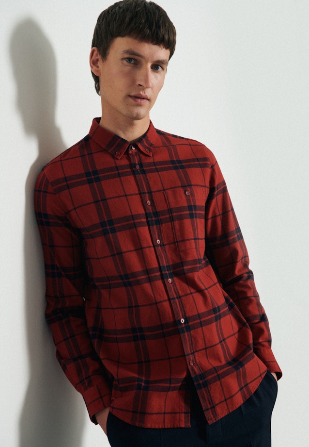 Regular Chemise casual Carreaux in Orange |  Seidensticker Onlineshop