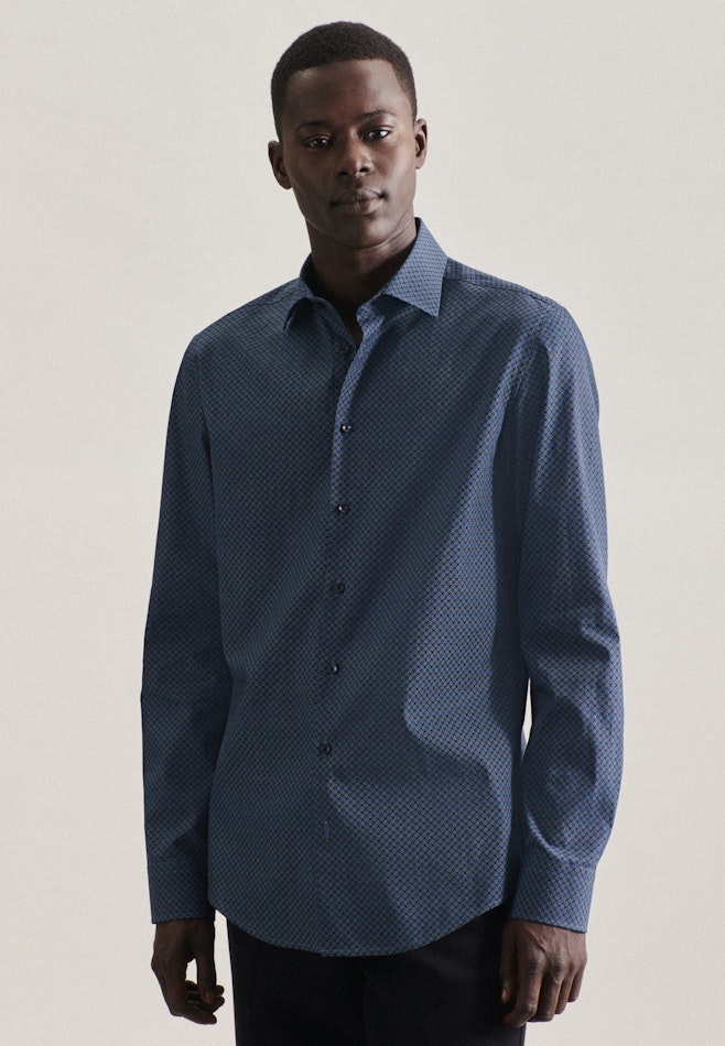 Chemise Business Slim Popeline Col Kent dans Bleu Foncé | Boutique en ligne Seidensticker