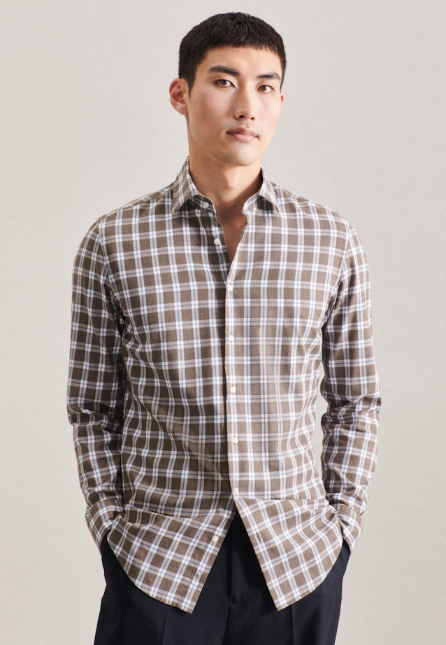 Business Shirt in Shaped with Kent-Collar in Brown | Seidensticker Onlineshop