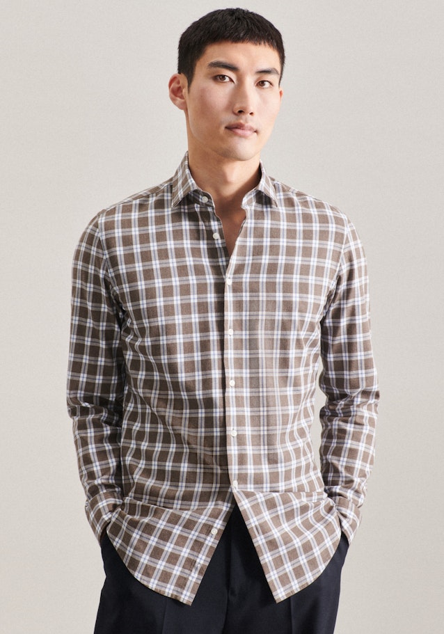 Business Shirt in Shaped with Kent-Collar in Brown | Seidensticker Onlineshop