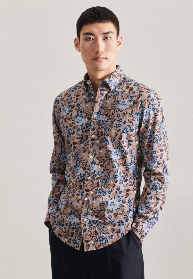 Business Shirt in Shaped with Button-Down-Collar in Brown | Seidensticker Onlineshop