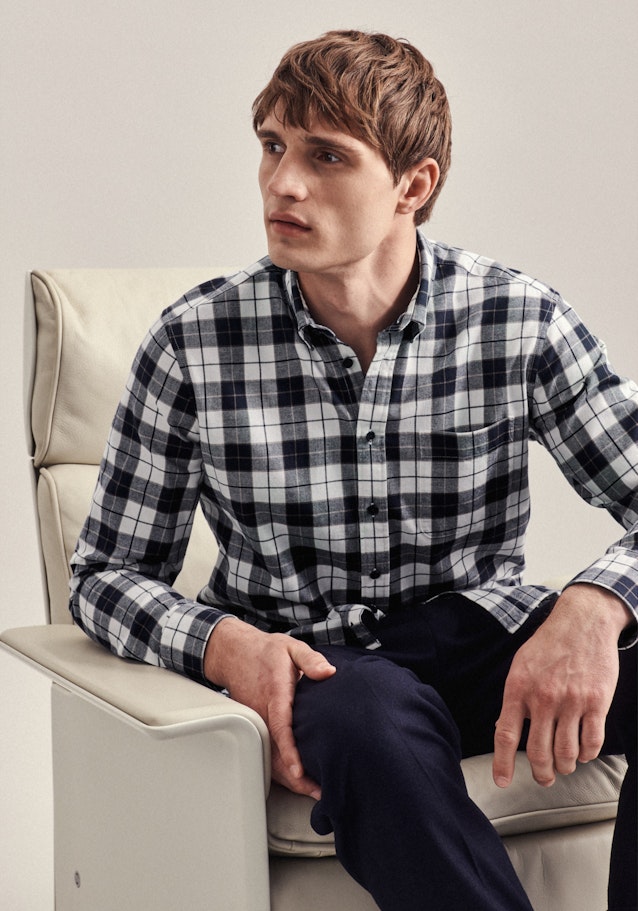 Flanell Casual Hemd in Regular mit Button-Down-Kragen in Dunkelblau |  Seidensticker Onlineshop