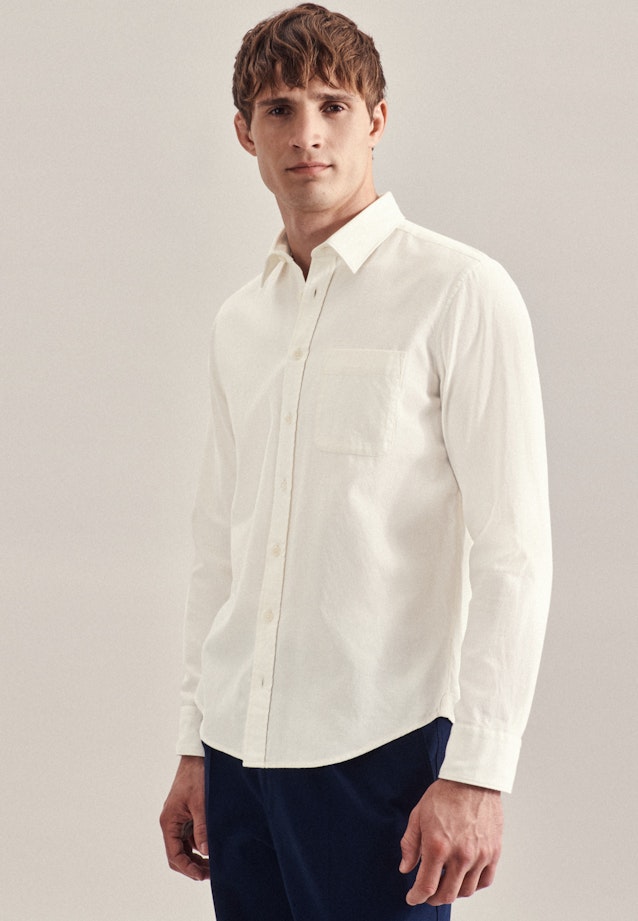 Flanell Casual Hemd in Regular mit Button-Down-Kragen in Ecru | Seidensticker Onlineshop