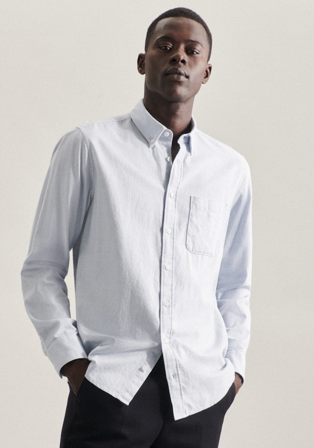 Flanell Casual Hemd in Regular mit Button-Down-Kragen in Hellblau |  Seidensticker Onlineshop