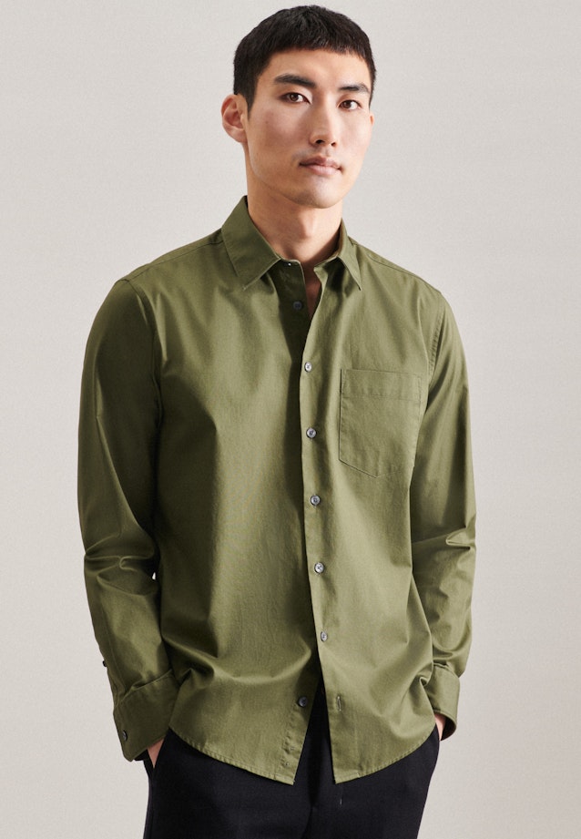 Regular Chemise décontractée Uni in Vert |  Seidensticker Onlineshop