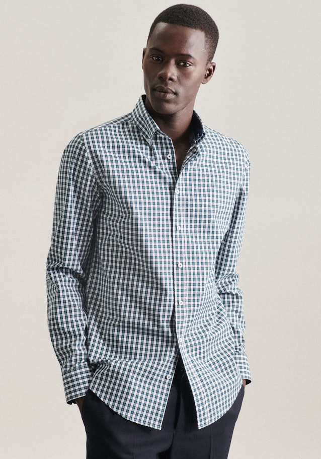 Bügelfreies Popeline Business Hemd in Slim mit Button-Down-Kragen in Grün | Seidensticker Onlineshop