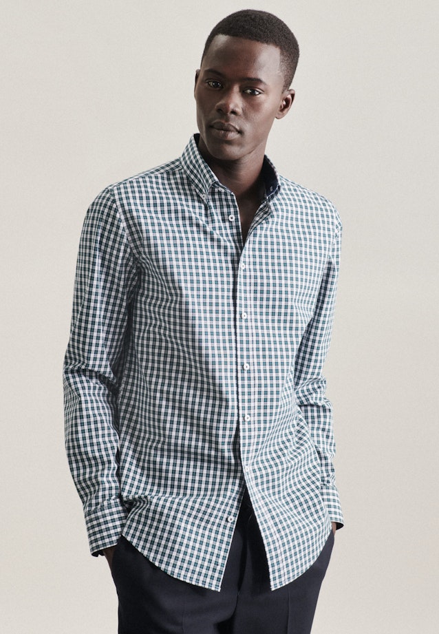 Non-iron Poplin Business Shirt in Slim with Button-Down-Collar in Green | Seidensticker Onlineshop