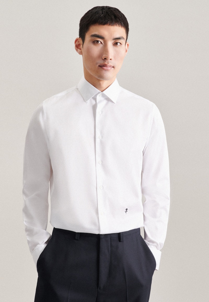 Easy-iron Satin Business Shirt in Slim with Kent-Collar and extra long sleeve