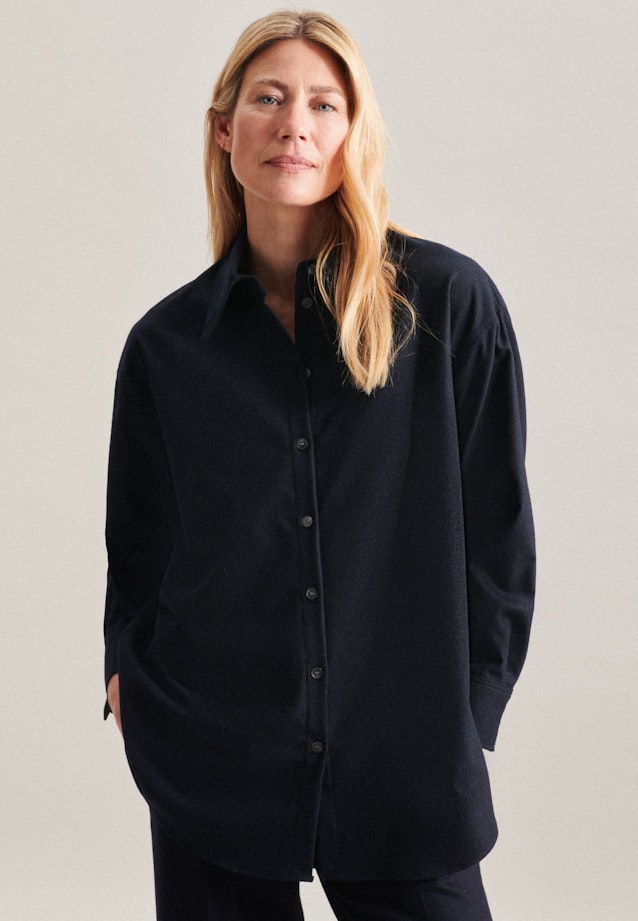 Long Blouse uni Melange in Dark Blue |  Seidensticker Onlineshop