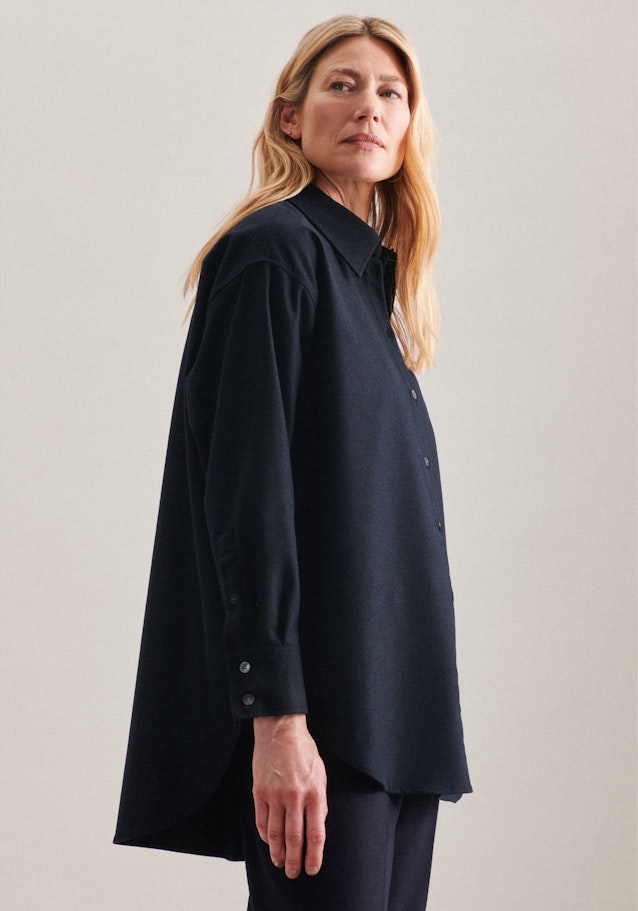 Long sleeve Flannel Long Blouse in Dark Blue |  Seidensticker Onlineshop