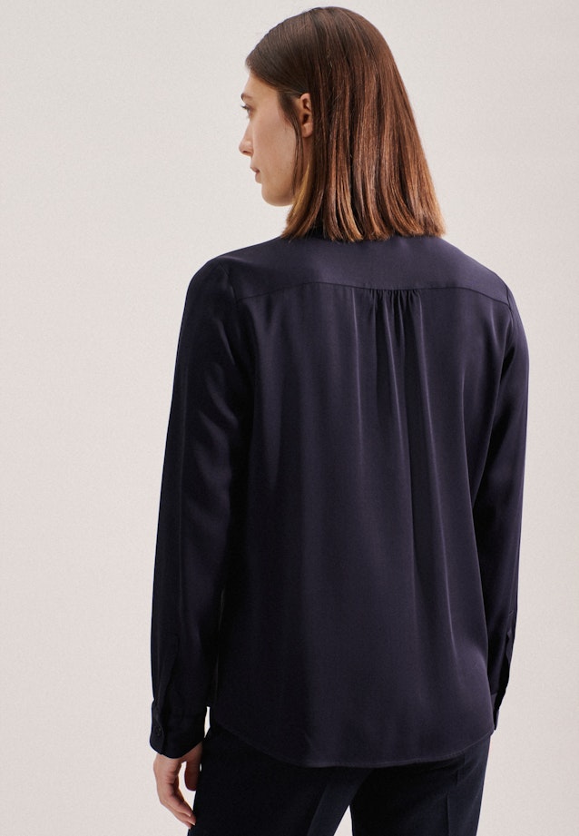 Lange mouwen Krepp Blouse Met Volant in Donkerblauw |  Seidensticker Onlineshop